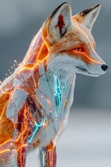 Futuristic neon fox glowing with sparks high resolution picture