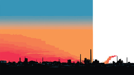 Industrial Silhouette Landscape at Dusk Panoramic View