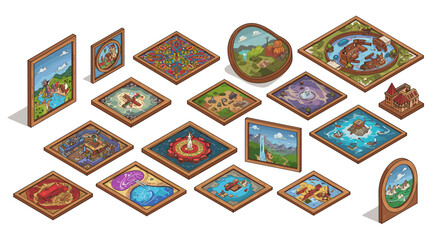 Obraz premium Isometric fantasy map collection vector illustration for game design and decoration