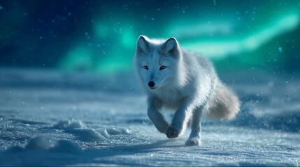 Arctic Fox Running Across Snowy