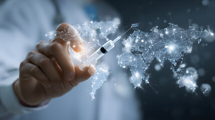 doctor hand with virtual map