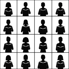 Vector art of silhouettes of people reading books