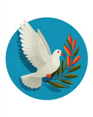 Fototapeta premium A white dove holding an olive branch.