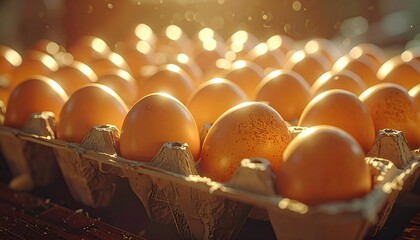 Carton of Fresh Brown Eggs in Golden Sunlight Still Life