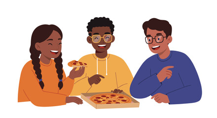 Friends enjoying pizza together in a casual gathering