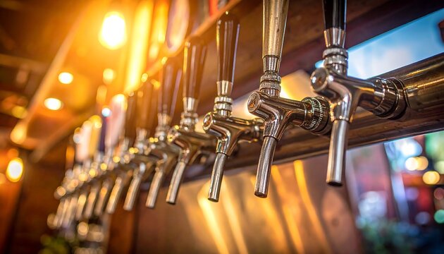 Close-up of beer taps in a bar