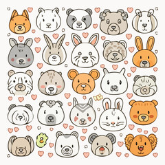 Cute Cartoon Animal Faces Pattern