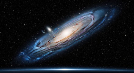 Spiral galaxy with a bright core in the vastness of space