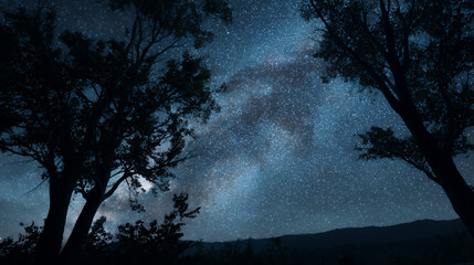 Night starry sky landscape