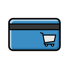 Blue Credit Card with Shopping Cart Icon for Online Shopping.