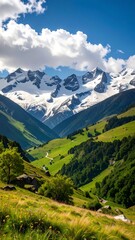 Alpine valley with snow-capped peaks
