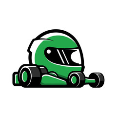 Green Go Kart Helmet and Vehicle Icon for Racing and Speed.