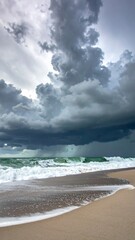 Dramatic beach scene with stormy clouds