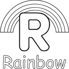 Letter R with Rainbow, Coloring Page Illustration