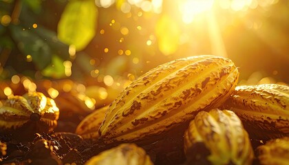 Cacao Pods in Golden Sunlight Cinematic HDR Food Photography