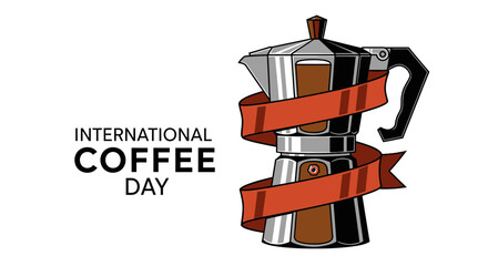 Celebrate International Coffee Day with a classic Moka pot and festive ribbon design