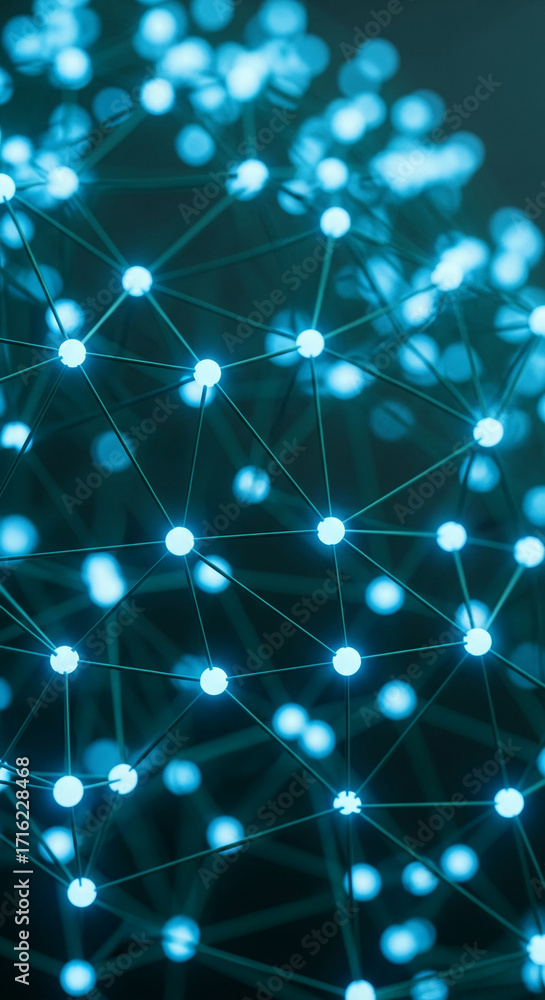 Poster abstract image of interconnected glowing nodes and lines, creating a network visualization, symboliz