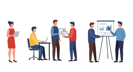 Obraz premium Businesspeople collaborating in office setting for presentation and analysis