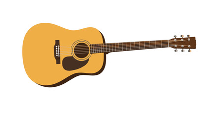 Classic acoustic guitar flat design on clean white background