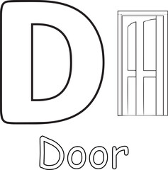 Letter D and Door Illustration for Coloring Book