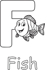 Alphabet Letter F with Smiling Cartoon Fish Illustration