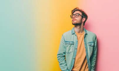 Fototapeta premium Stylish Young Man Posing Against a Colorful Background in a Casual Outfit