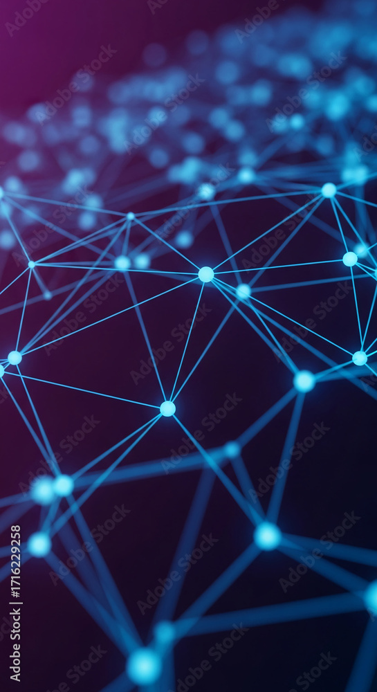 Aufkleber abstract image of glowing blue nodes connected by lines on a dark purple background, symbolizing net