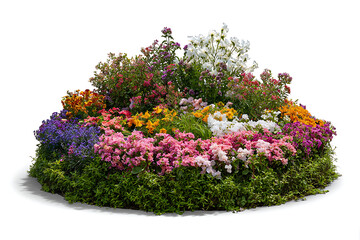 Vibrant flower bed overflowing with colorful blooms perfect for garden design, landscaping projects, and spring floral arrangements