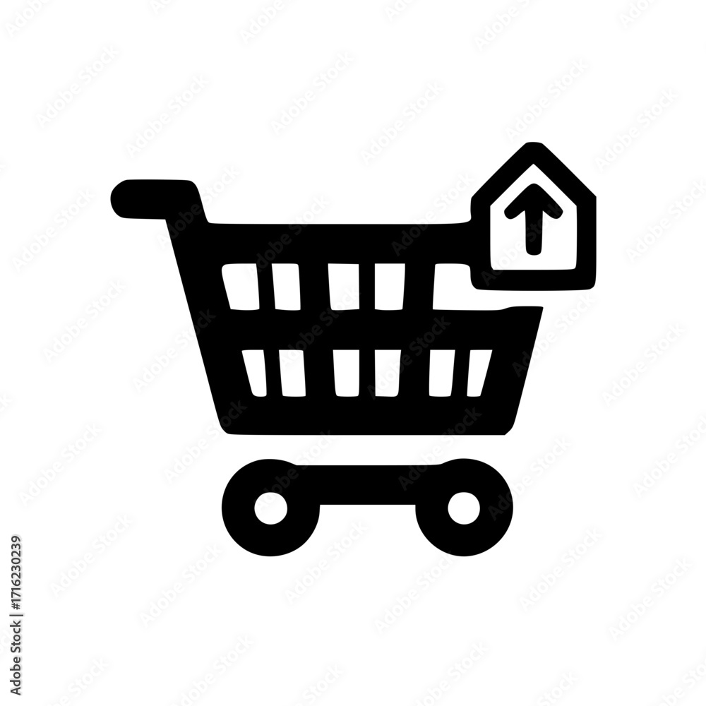 Poster vector of shopping cart with arrow pointing up for upgrade progress or ecommerce improvement