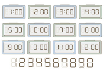 シンプルなデジタル時計のイラストのセット｜1時〜12時