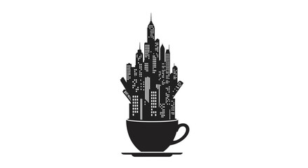 Vibrant cityscape emerges from a coffee cup, symbolizing urban energy and daily inspiration.