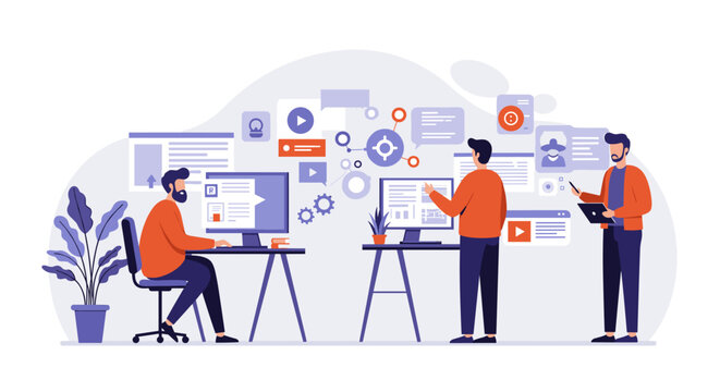 Team collaboration in modern office with digital tools