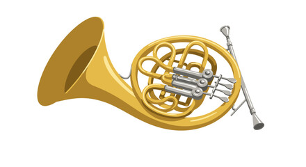 Realistic french horn on white background: detailed musical instrument artwork