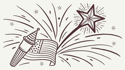 Creative Hand Drawn Firework Starburst Vector – Crayon Doodle Sparkle, Pencil Brush Light Burst and Festive Party Sky Illustration.