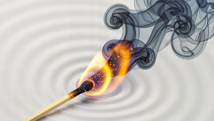 Smoking matchstick with circular smoke waves