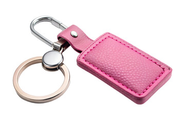 Pink leather keychain with silver ring