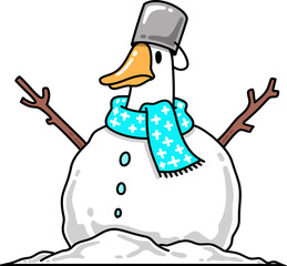 Winter Goose Snowman with Bucket Hat Cartoon