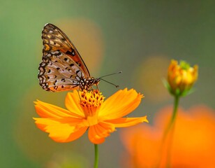 Obraz premium Close-up of butterfly on a vibrant orange flower