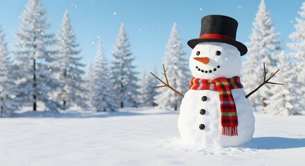 Obraz premium Snowman decoration with scarf and hat.