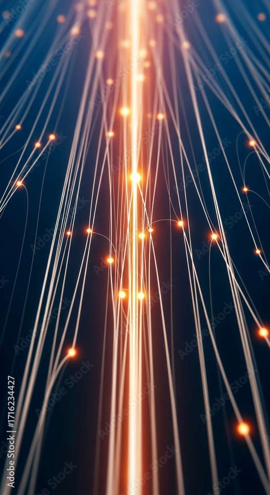 Poster abstract image of glowing lines and nodes, converging towards a bright central point, symbolizing co