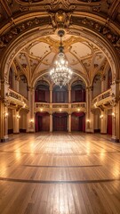 Fototapeta premium Grand Ballroom Interior Elegant Golden Architecture Luxurious Venue.