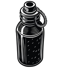 Black plastic water bottle isolated on white background