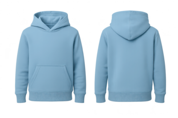 Light blue hoodie front and back views, isolated on transparent background