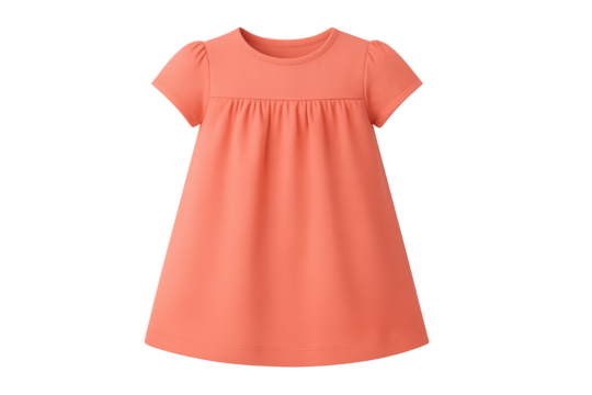Cute coral short-sleeved children's dress isolated on transparent background