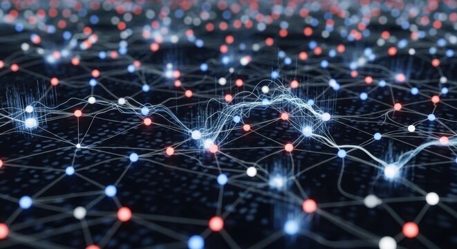 Abstract Digital Network Nodes Connecting Across Futuristic Technology Background Showing Global Connectivity