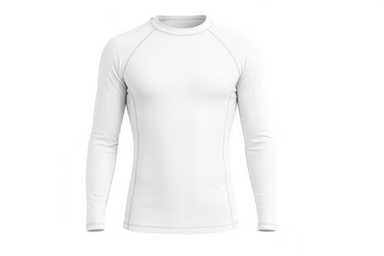 White long-sleeve athletic shirt mockup isolated on transparent background
