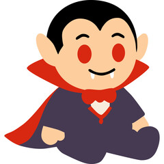 Cute cartoon vampire with red cape smiling, perfect for Halloween party invitations, kids’ designs, and fun spooky themes.