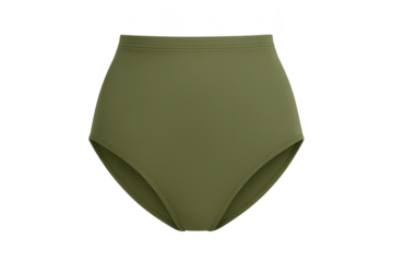 Olive green high-waisted bikini bottom isolated on transparent background