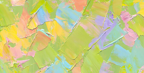 Positive color oil paint brush strokes texture as abstract background for textured wallpaper, pattern, art print, etc