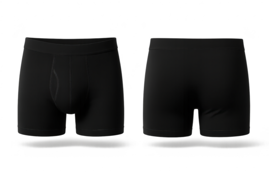 Black men's boxer briefs, two views, isolated on transparent background